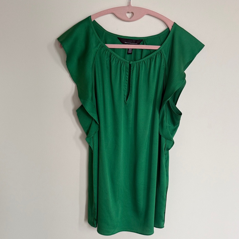 White House Black Market Emerald Blouse with Ruffles